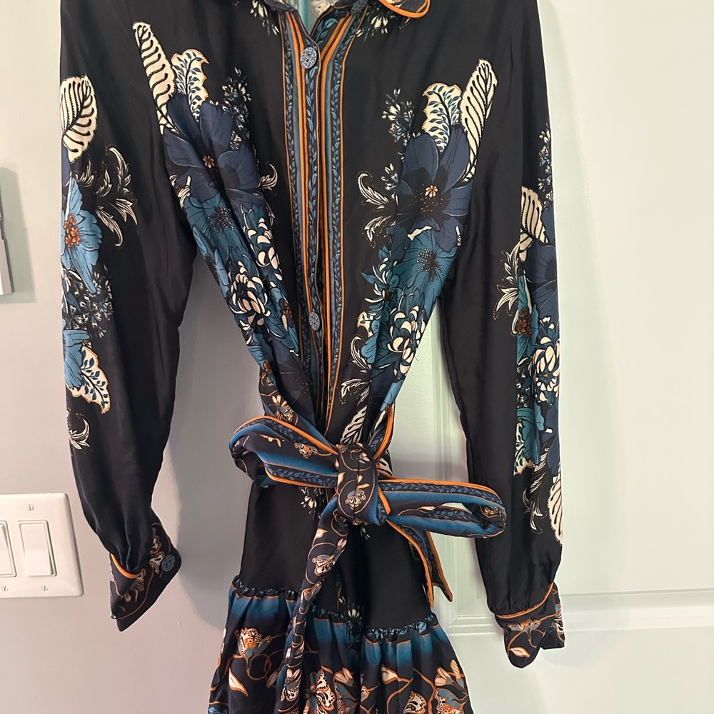 FARM Rio Black and Blue Floral Mini Dress